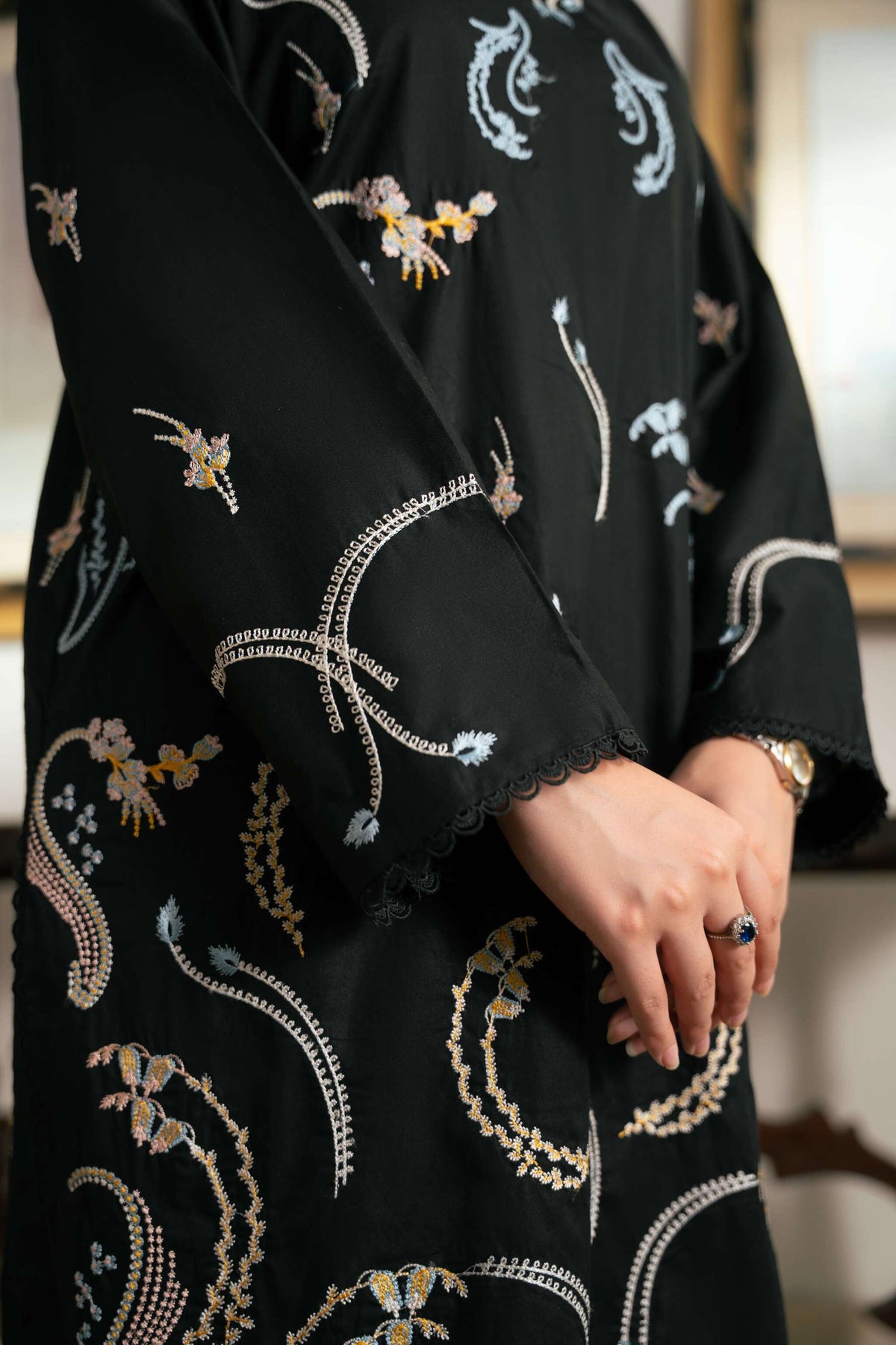 Siyah – Black Embroidered Cotton Two-Piece