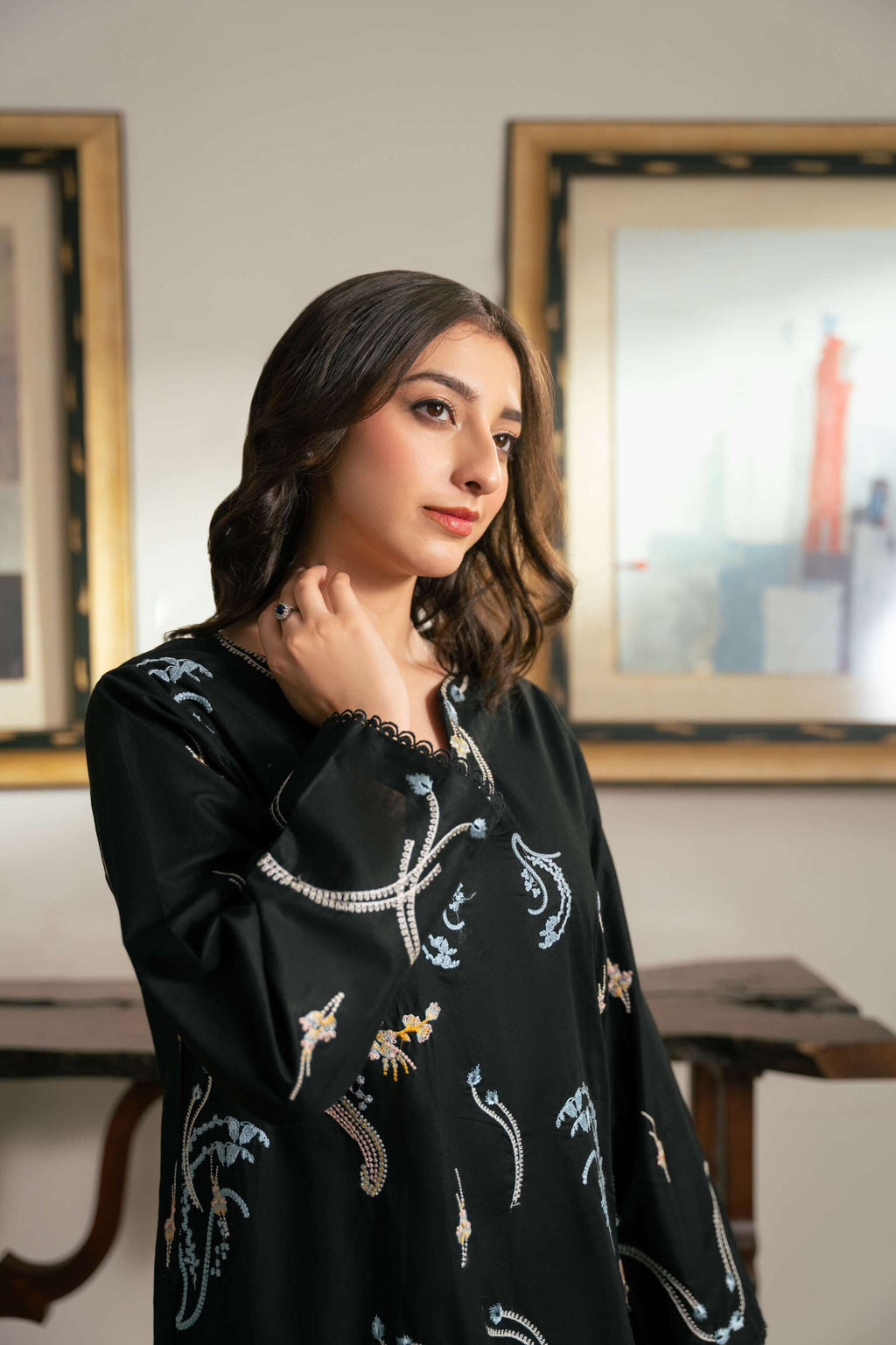 Siyah – Black Embroidered Cotton Two-Piece