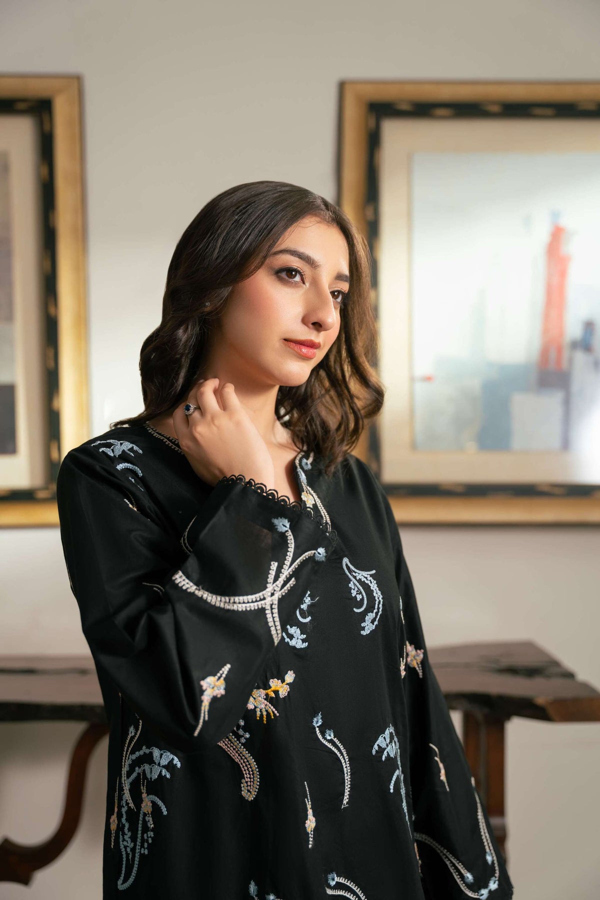 Siyah – Black Embroidered Cotton Two-Piece