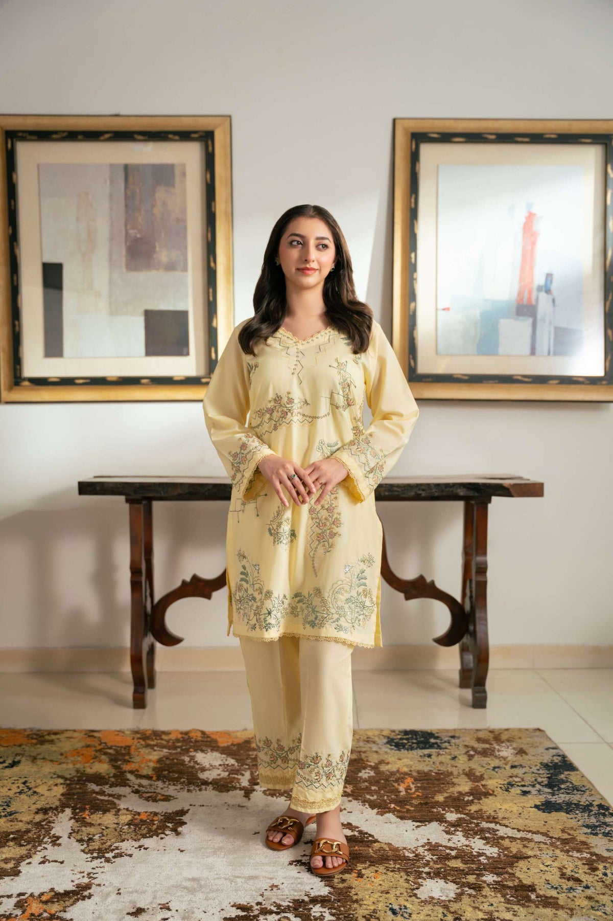 Amber – Pale Yellow Embroidered Cotton Two-Piece