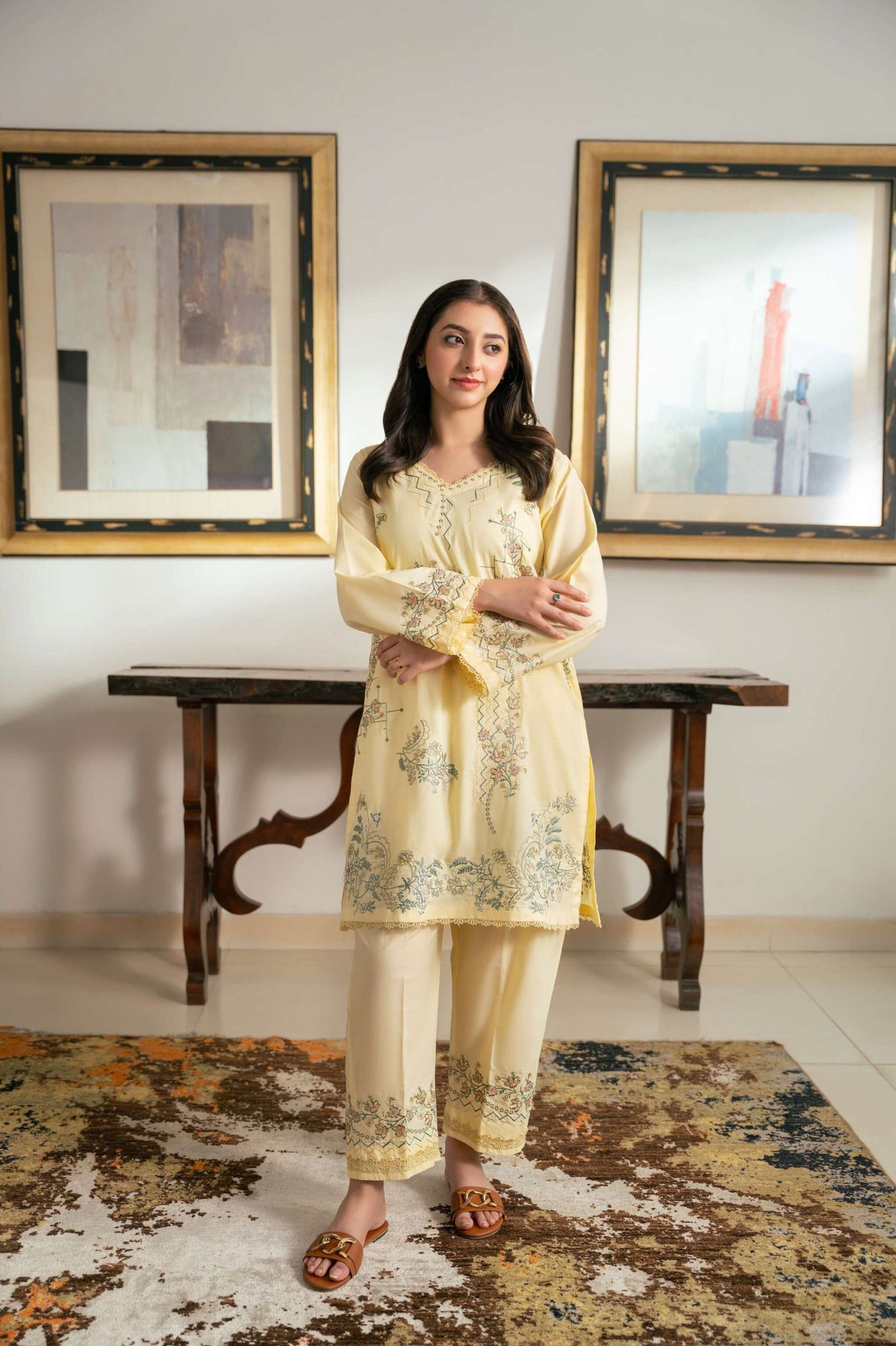 Amber – Pale Yellow Embroidered Cotton Two-Piece