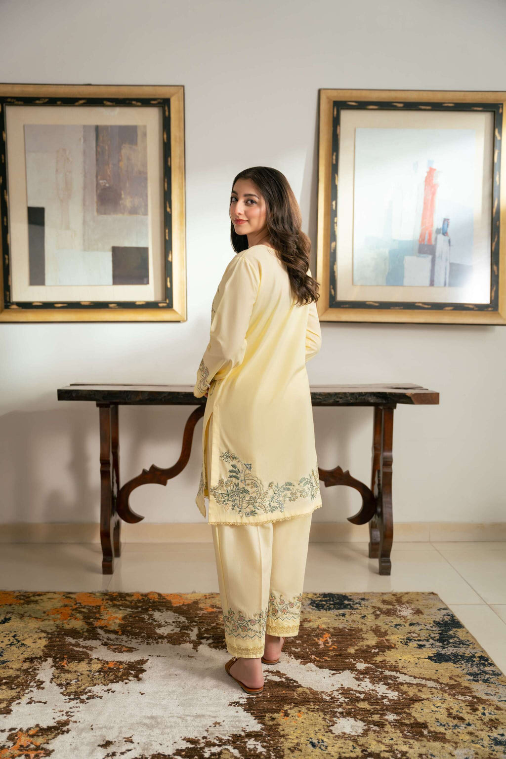 Amber – Pale Yellow Embroidered Cotton Two-Piece