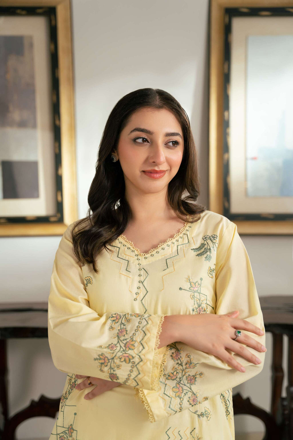 Amber – Pale Yellow Embroidered Cotton Two-Piece