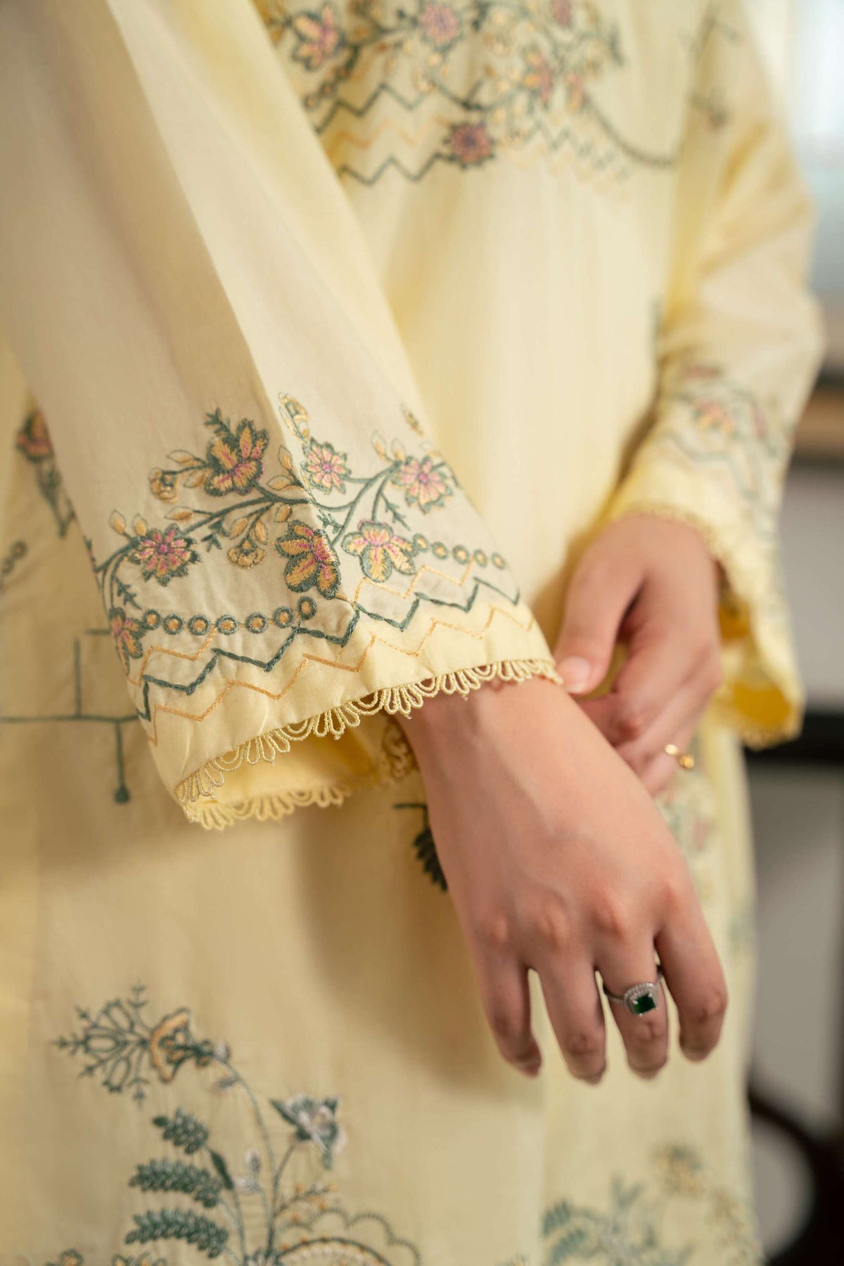 Amber – Pale Yellow Embroidered Cotton Two-Piece
