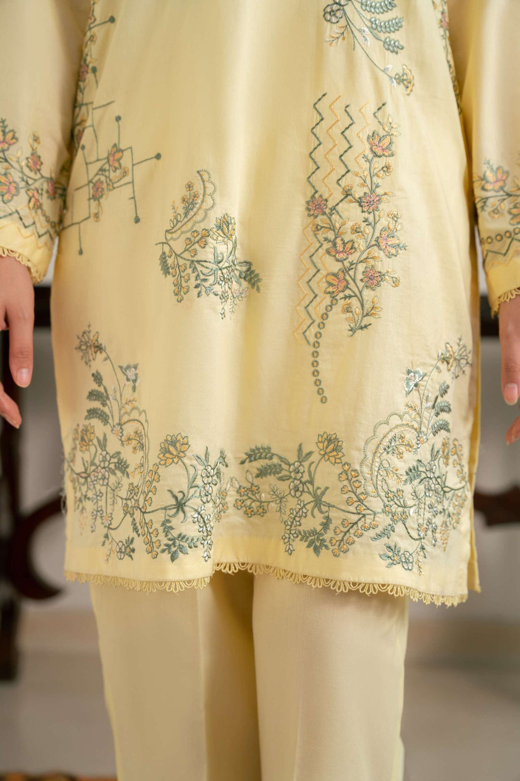 Amber – Pale Yellow Embroidered Cotton Two-Piece