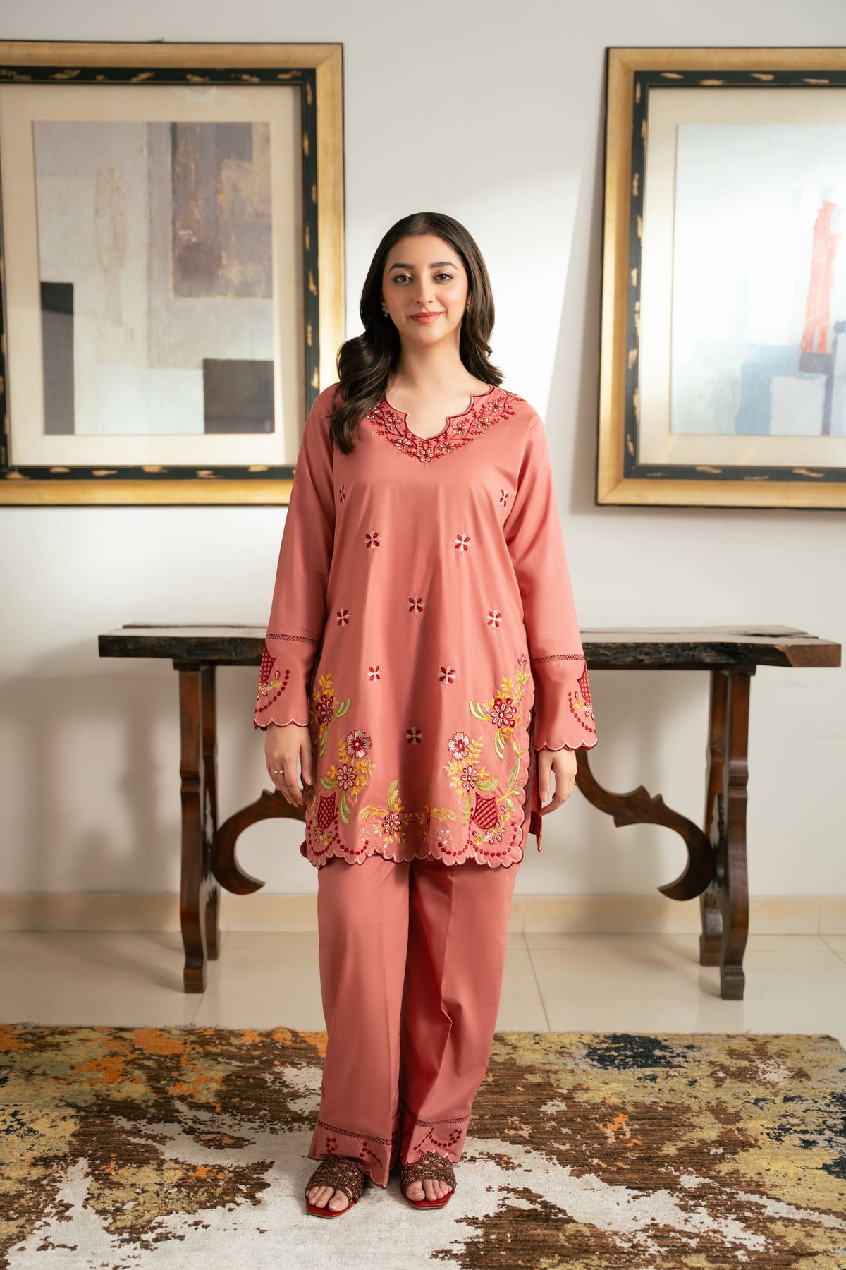 Meher – Dusty Rose Embroidered Cotton Two-Piece