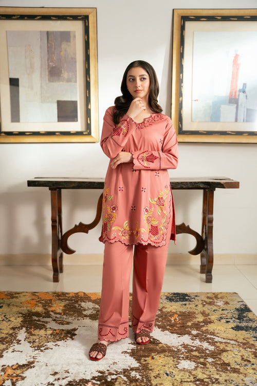 Meher – Dusty Rose Embroidered Cotton Two-Piece