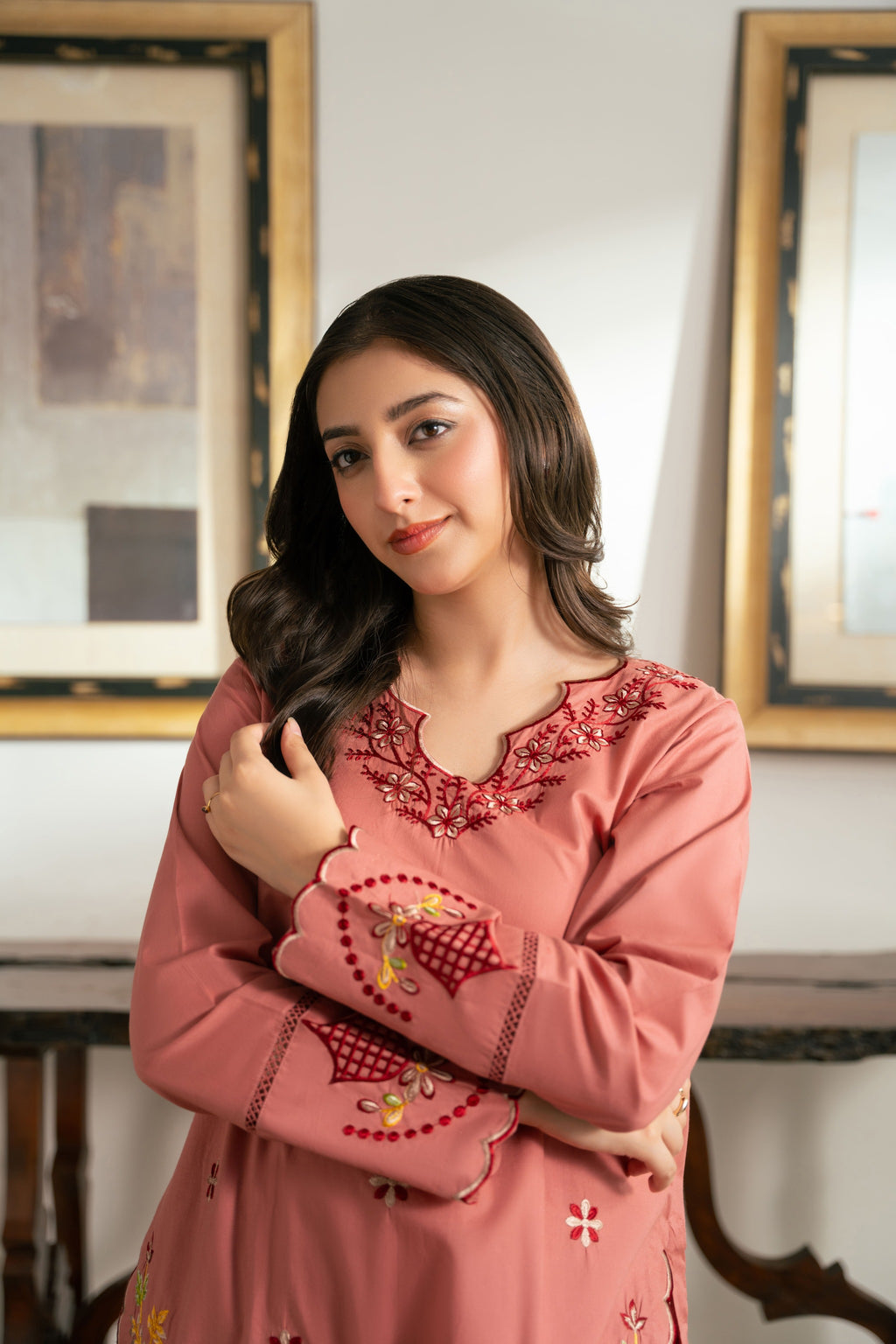 Meher – Dusty Rose Embroidered Cotton Two-Piece