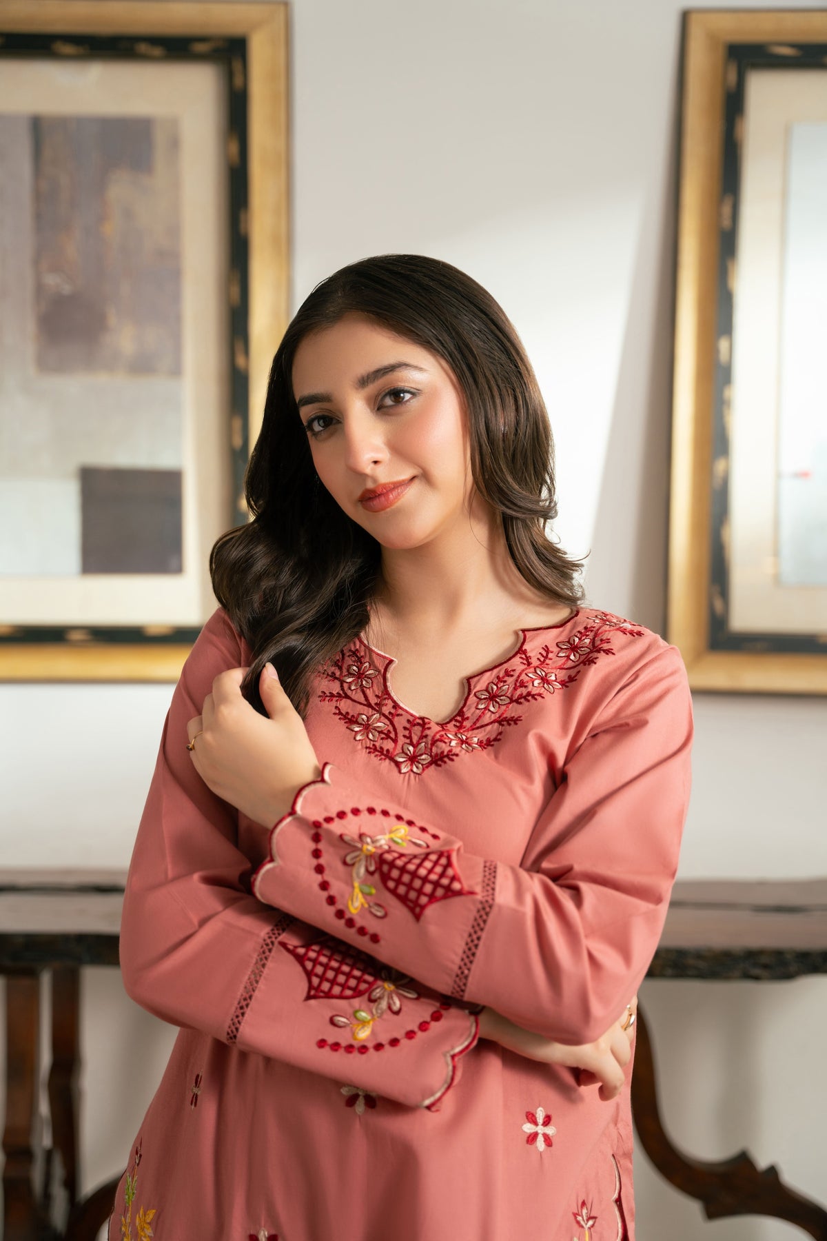 Meher – Dusty Rose Embroidered Cotton Two-Piece