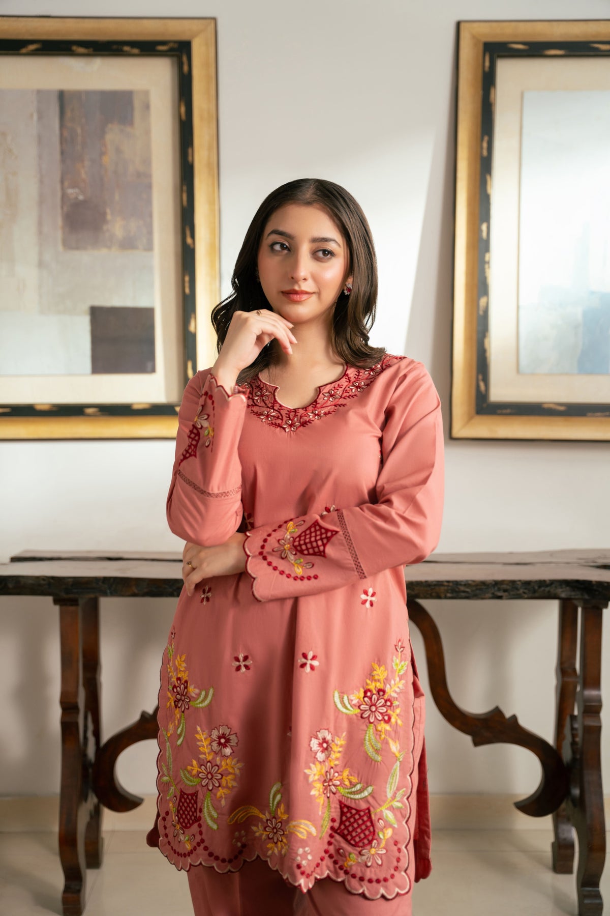 Meher – Dusty Rose Embroidered Cotton Two-Piece