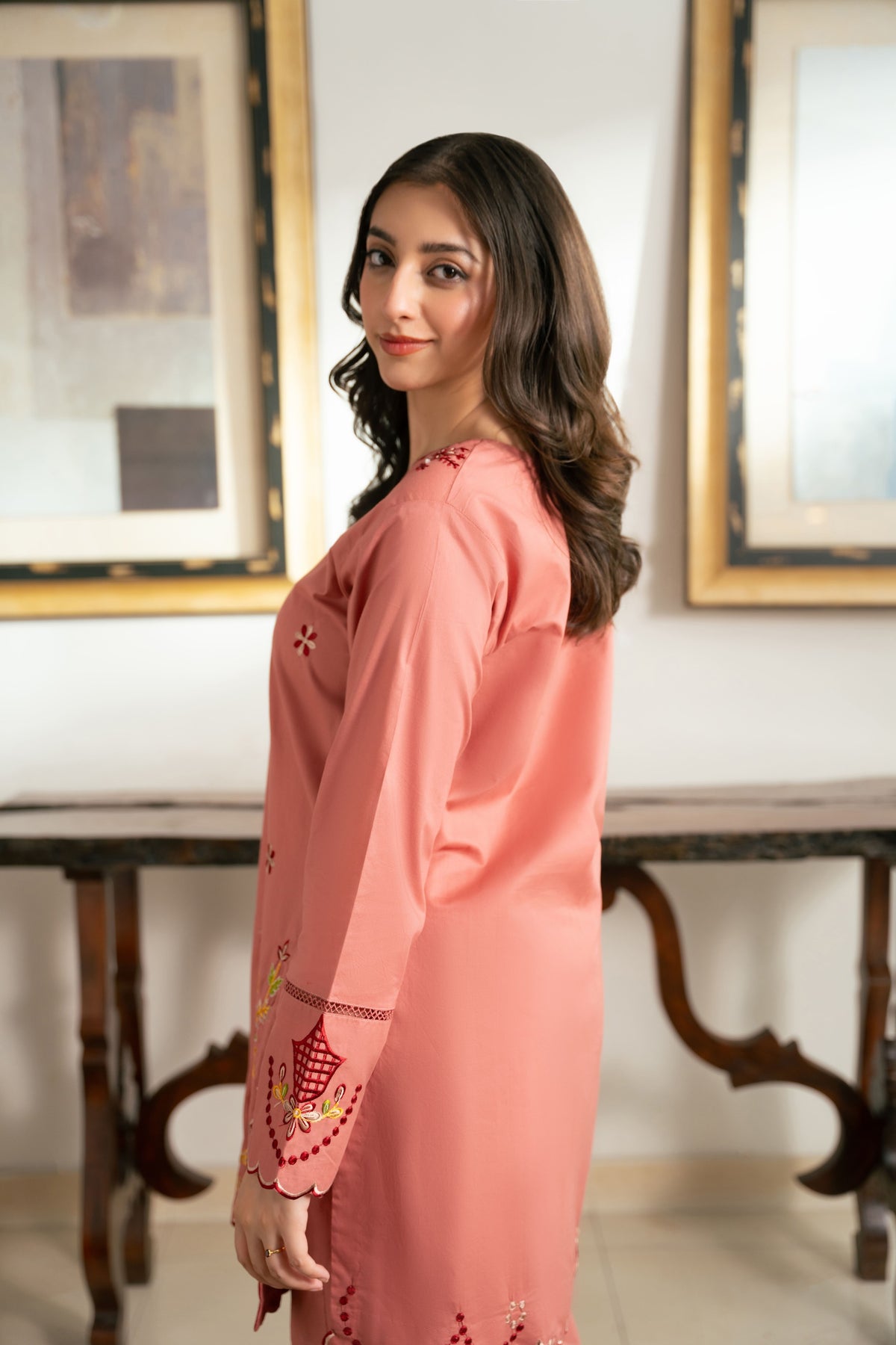 Meher – Dusty Rose Embroidered Cotton Two-Piece
