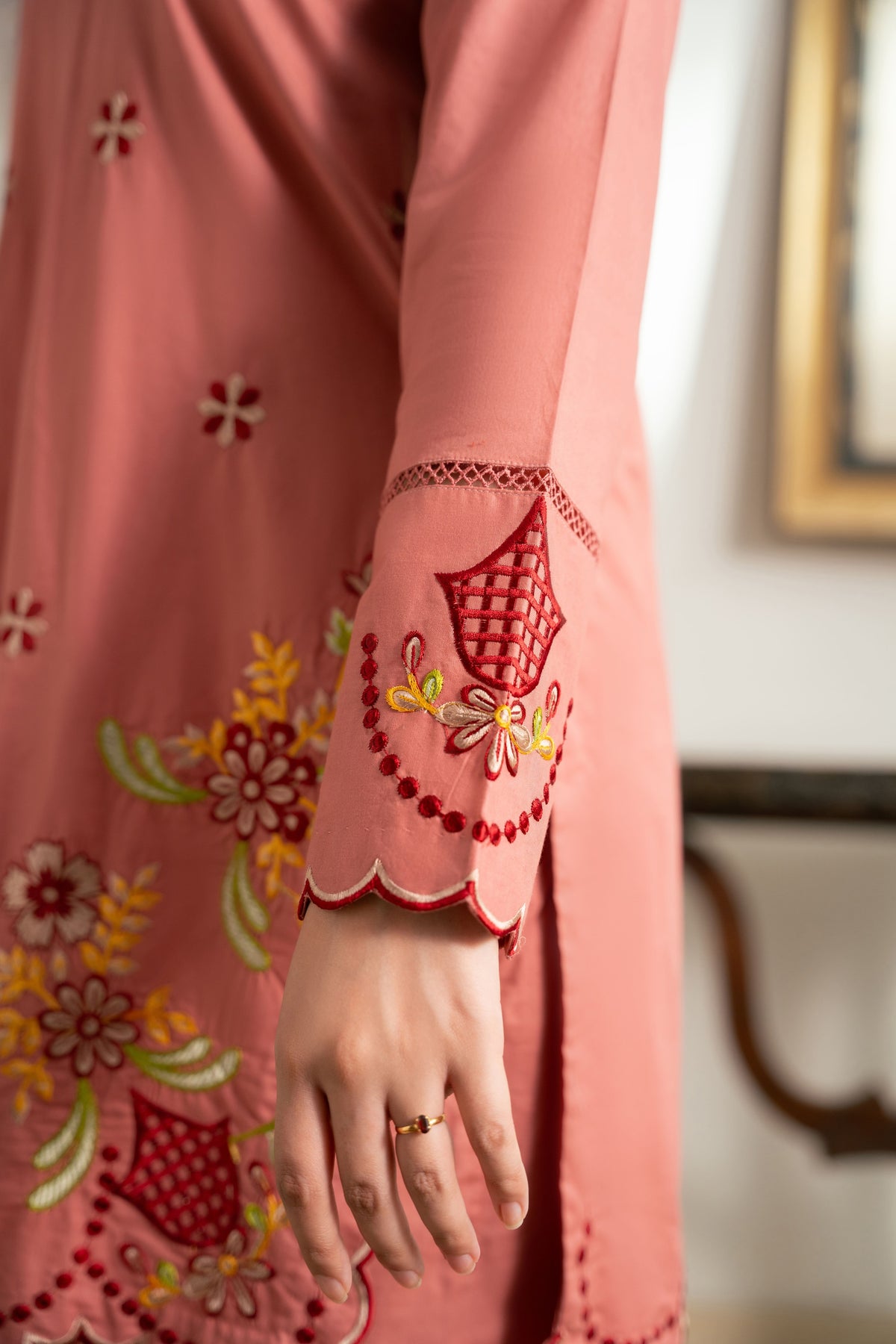 Meher – Dusty Rose Embroidered Cotton Two-Piece