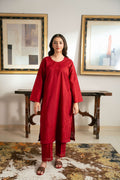 Anaar – Deep Red Embroidered Cotton Two-Piece