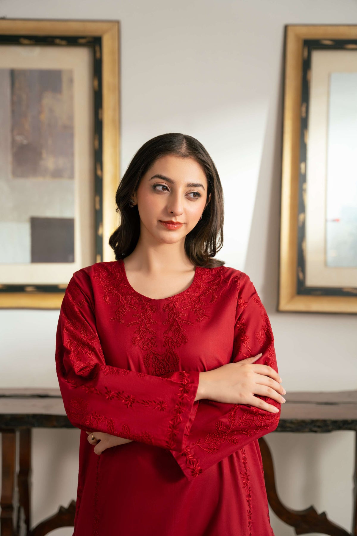 Anaar – Deep Red Embroidered Cotton Two-Piece