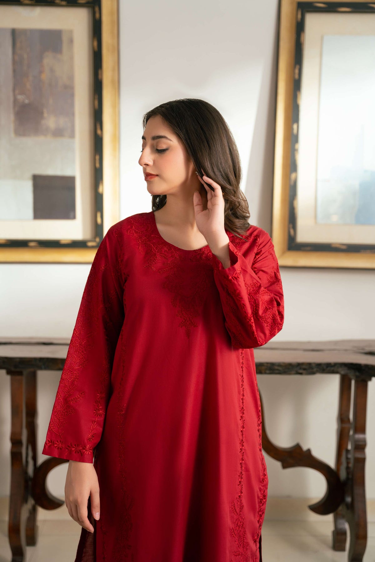 Anaar – Deep Red Embroidered Cotton Two-Piece