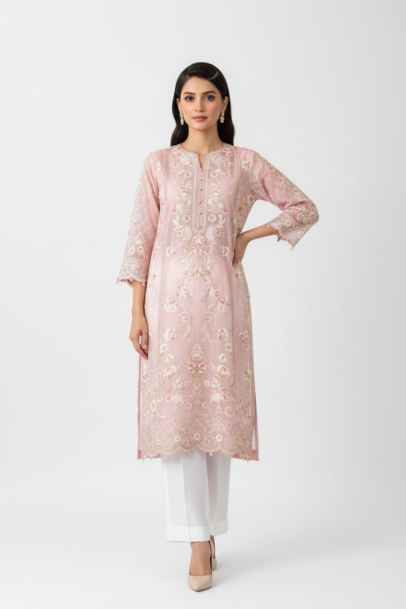 Blush Bloom Embroidered Lawn Kurta